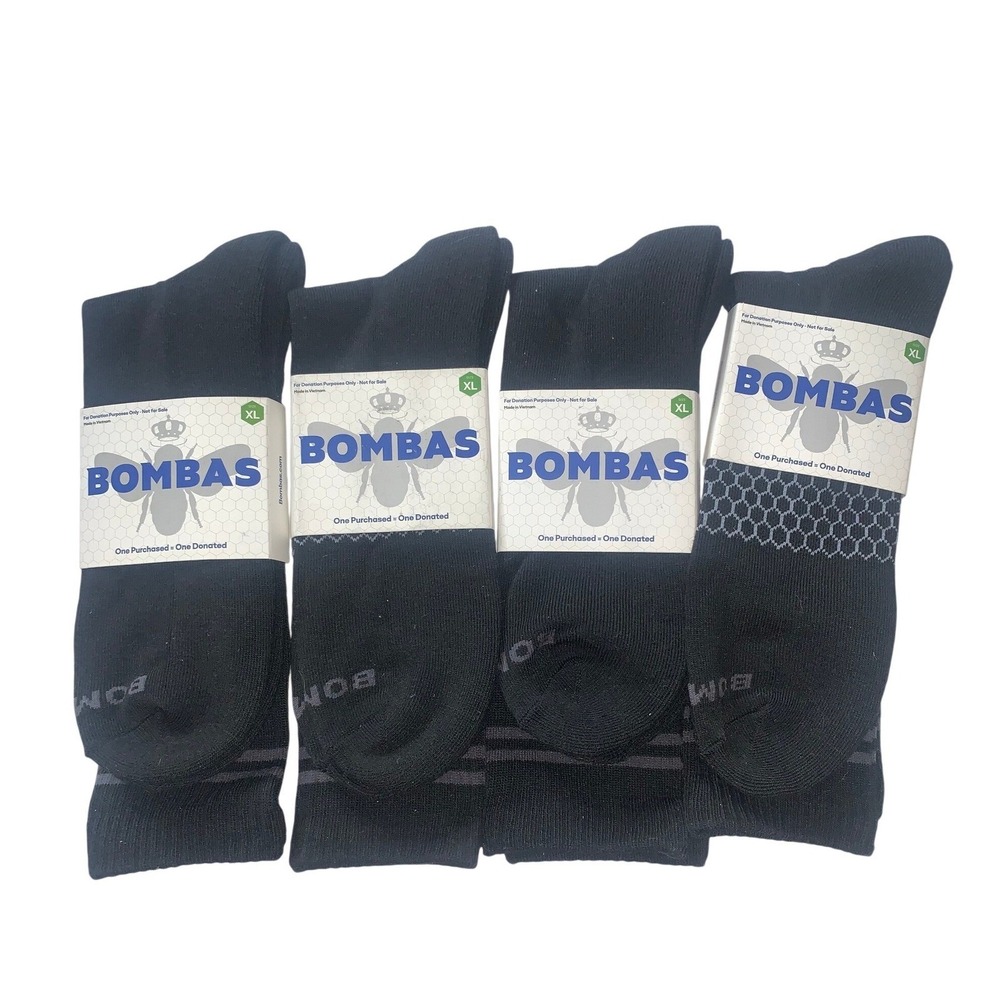 NEW 4 PAIRS Bombas Crew‎ Socks Black Grey Honeycomb Arch Support Mens
